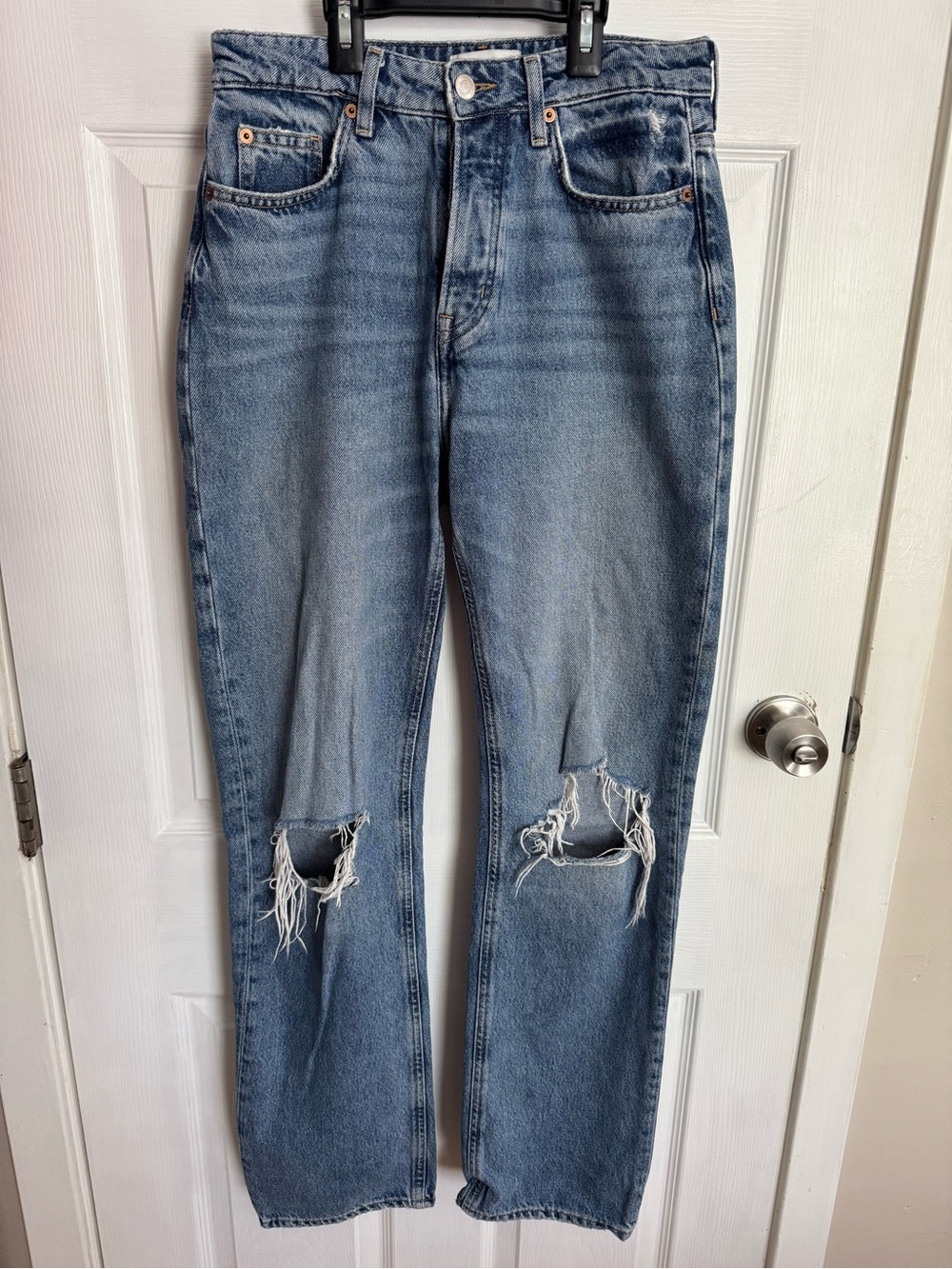 H&M Light Blue Straight Leg Distressed Jeans
